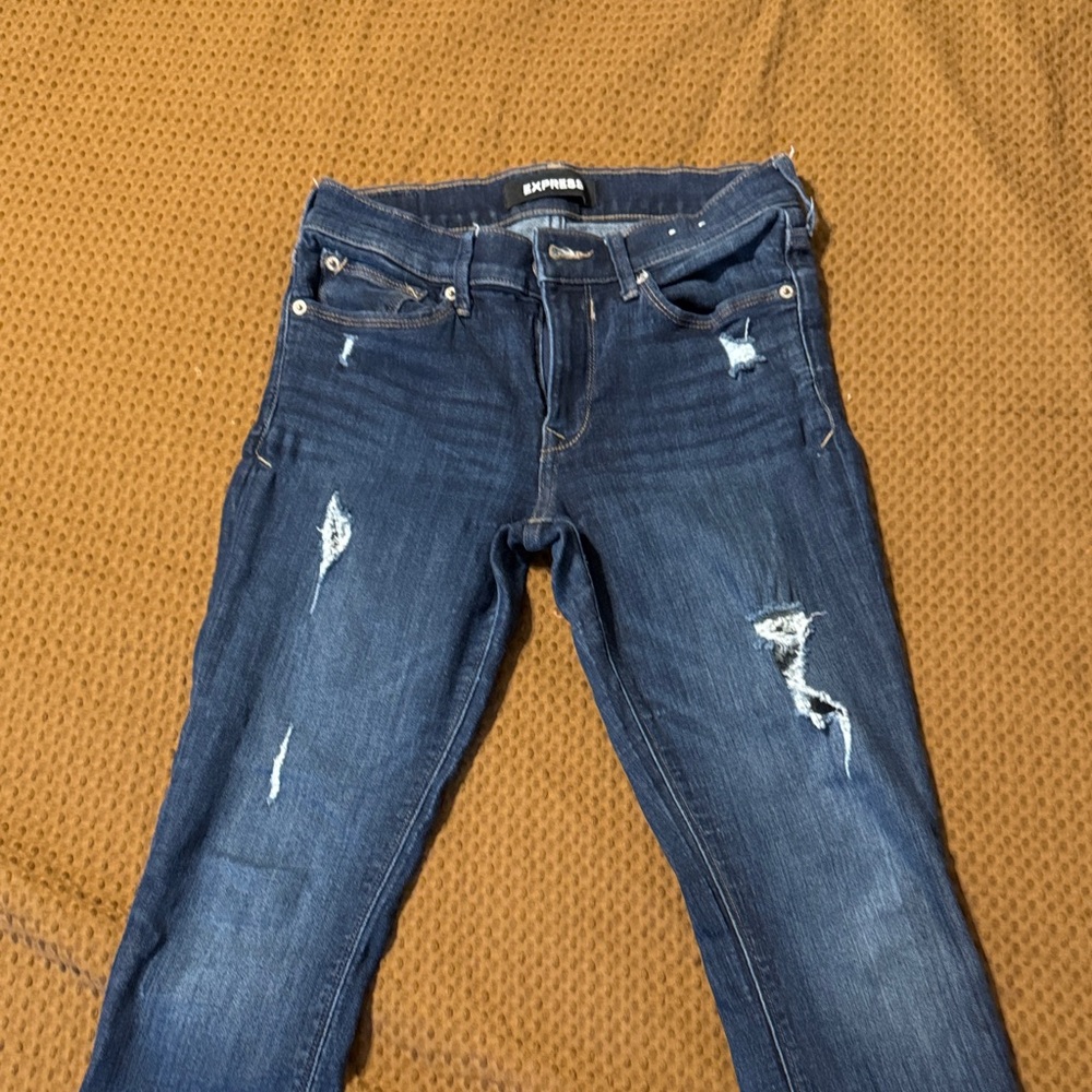 Express Women’s Blue Ripped Skinny Jeans
